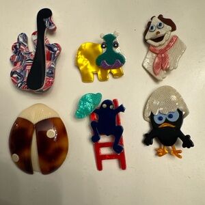 Lea Stein Set Of 6 RARE Original signed Brooch Pins -PARIS -VINTAGE